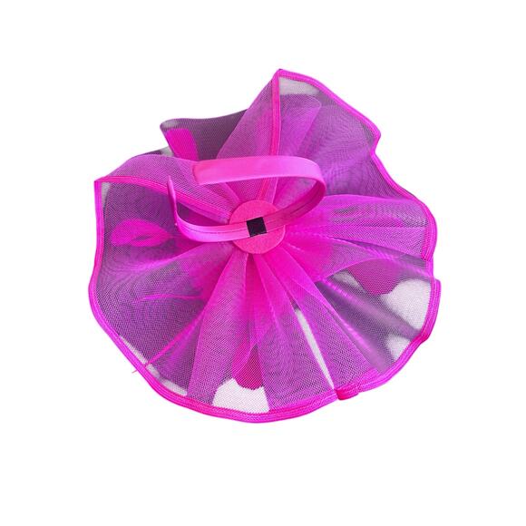 FASINATOR WOMENS HEADBAND MESH RIBBON BEADS FEATHERS HOT PINK PARTY HAT - Picture 7 of 9